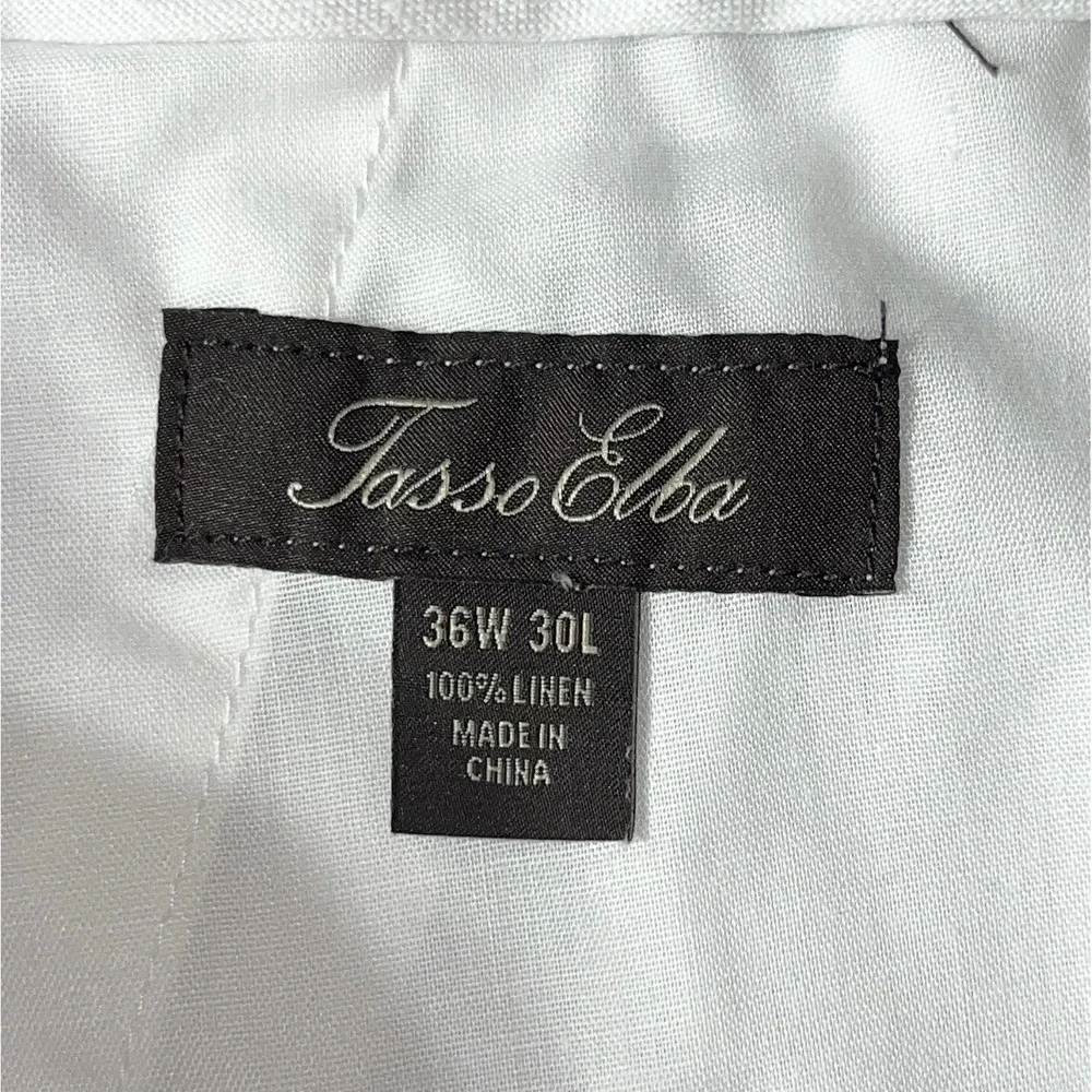 Tasso Elba 100% Linen Pants Men's 36W 30L White Straight Leg Trousers   Summer